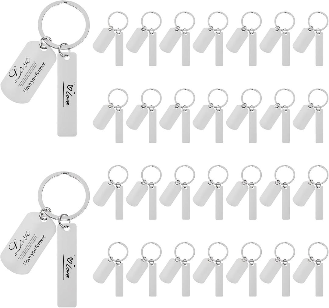 30 Pcs Engravable Stainless Steel Keychain Blanks Laser Engraving Blanks Key Rings Tags for DIY Crafts Gifts