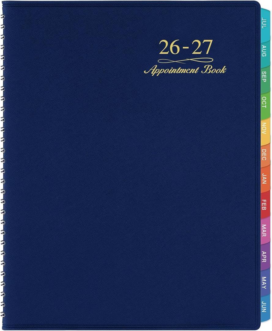 2026-2027 Appointment Book/Planner - Weekly Appointment Book 2026-2027, July 2026 - June 2027, 8.26"x 11.4", Daily/Hourly Planner with Tabs, 15 Minutes, Wirebound - Blue