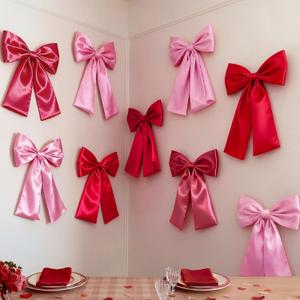 Lyrow 9 Pcs Large Red Pink Bows Wall Decor Giant Bows Decor for Home Bedroom Kitchen Birthday Party Supplies Cute Wall Art Photo Booth Prop Coquette Home Decorations