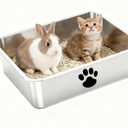 Stainless Steel Cat Litter Box, Small Metal Kitten Litter Pan, Indoor Litter Tray Pet Toilet Supplies for Kitty,Rabbits,Guinea Pigs,Ferrets,Easy to Clean,Non Stick
