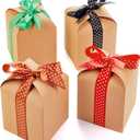 Brown Kraft Cookie Boxes with Lids & Ribbons (20 Pack) 6x5x5 Tall Square Gift Boxes for Mugs, Small Presents, Candles, Baked Goods, Candy, Fudge, Christmas, Decorative Food Packaging, Bulk, Empty