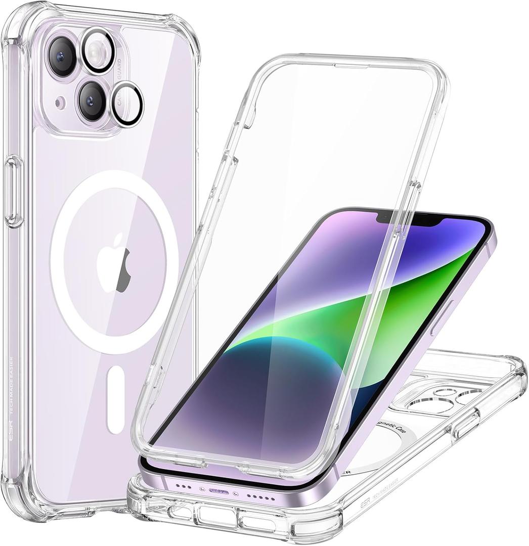 ESR for iPhone 14 Case, Compatible with MagSafe, Full-Body Military-Grade Drop Proof Case with Built-in 9H+ Tempered Glass Screen Protector, Armor Series, Clear