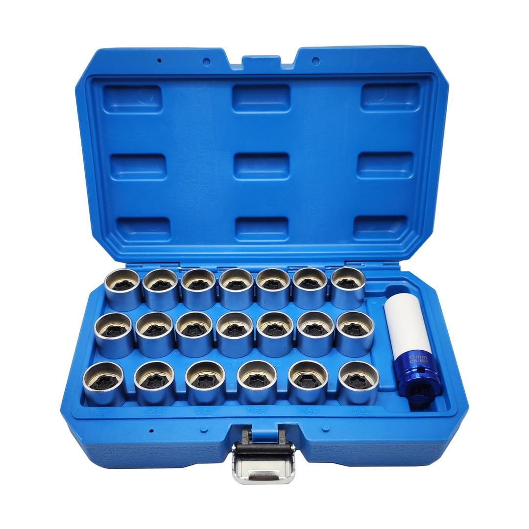 21PCS Wheel Locking Nut Key Kit Compatible with BMW Series, Wheel Lock Nut Socket Adapter Set, Wheel Anti-Theft Lug Nut Removal Tool, Anti-Theft Screw Remover (21pcs 041-060 Scoket Set)