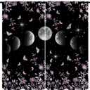 Moon Phase Moonlit Curtains, Gothic Witchy Pink Wild Roses Butterfly Vines Bohemian Moonlit Mysticism Design Window Curtains for Living Room Bedroom, 42x45 Inch (No Blackout)