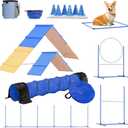 FetchFlow Dog Agility Training Equipment  Complete Backyard Agility Course Set w/Adjustable A-Frame Ladder, Weave Poles, Cones, Jump Hoop, Tunnel & Sandbags  Outdoor Dog Playground Kit