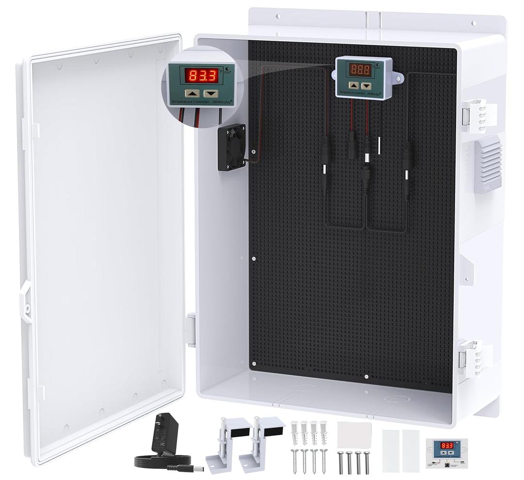 Outdoor Electrical Box, Waterproof Electrical Junction Box IP65 ABS Plastic Enclosure with Fan & Thermostat, Mounting Plate and Hinged Lid (18.1" Hx 12.5" L x 6.3" W)