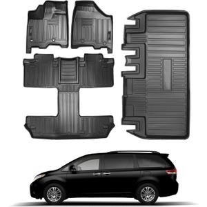 Car Floor Mats and Cargo Liner Compatible for 2011-2020 Toyota Sienna 7 Seats Trunk Liner All Weather TPE Floor Liner for 2011 2012 2013 2014 2015 2016 2017 2018 2019 2020 Toyota Sienna Accessories
