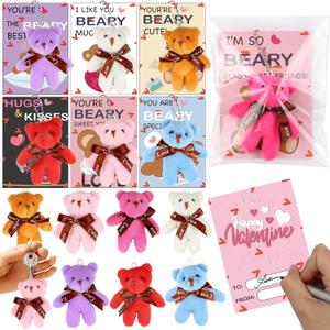 28 Pack Valentines Day Gifts for Kids Classroom Valentines Cards for Kids School Mini Bear Plush Toys Keychains Valentines for Class Valentines Exchange Cards Valentine Party Favors Prizes Girls Boys