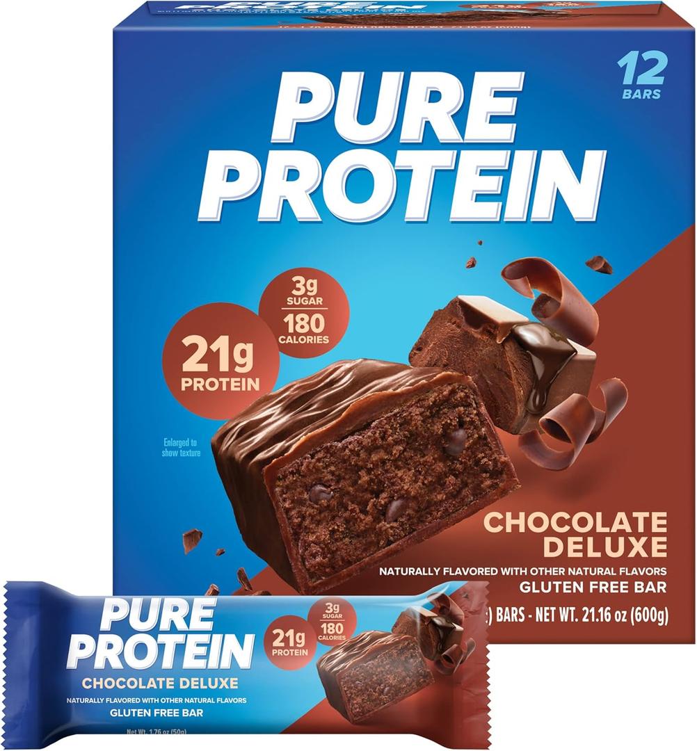 Pure Protein Bars, High Protein, Nutritious Snacks to Support Energy, Low Sugar, Gluten Free, Chocolate Deluxe, 1.76 oz., 12 Count(Pack of 1) (Packaging may vary) (BB: April 26, 2026)
