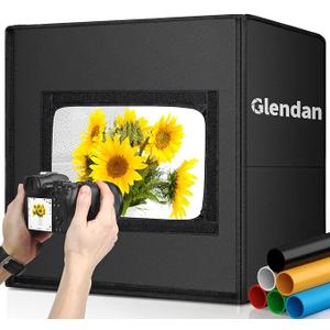Glendan Photo Studio Light Box,16"x12" Portable Dimmable Product Photography Shooting Tent Kit with 176 High Color Rendering Index LED Lights & 6 Backdrops for Jewelry and Small Items