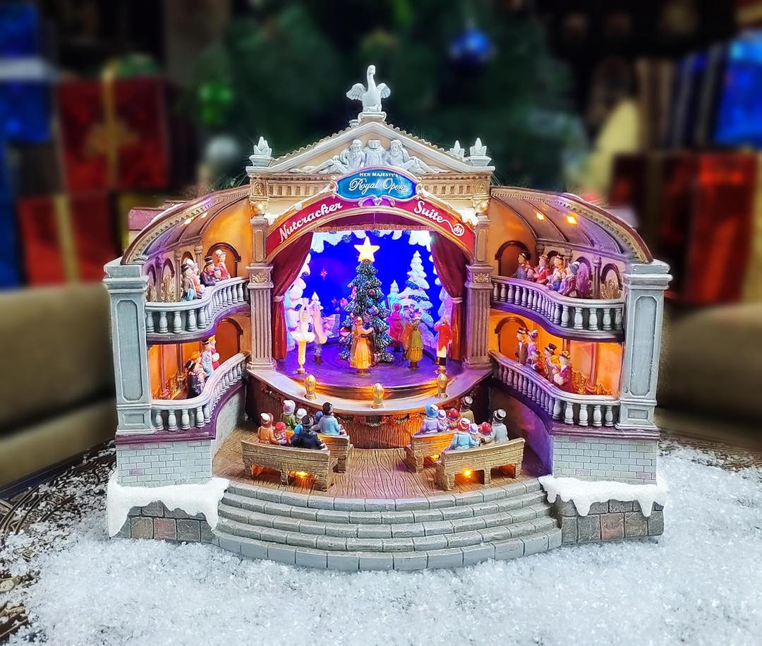 MOMENTS IN TIME Animated Nutcracker Opera House Musical Christmas Village Display LED 13.1 Polyresin Theater Scene with Lights Power Adapter Christmas Decoration