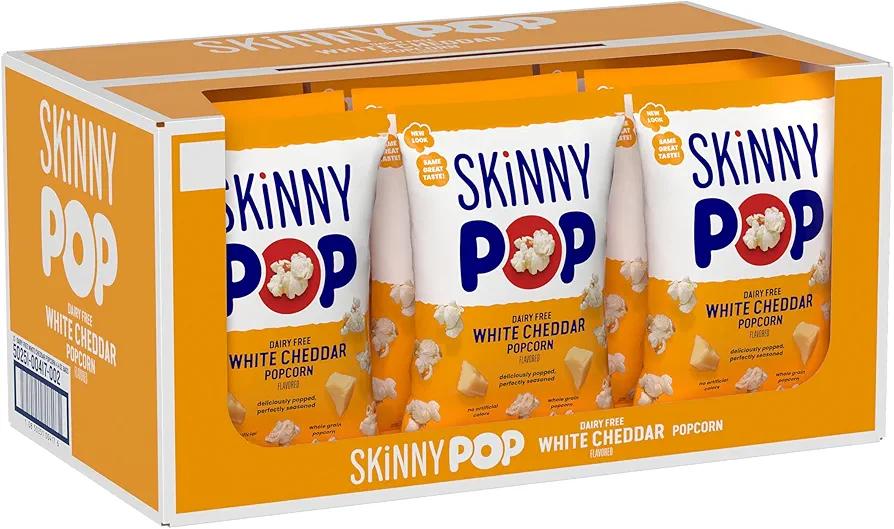 SkinnyPop Popcorn, White Cheddar, Whole Grain, Dairy-Free Snack, 4.4oz Bags (12ct)