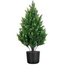 2.3 FT Artificial Cedar Topiary Tree Outdoor, Realistic Fake Cypress Tree with Pot, UV Resistant Faux Greenery Shrubs Bushes Plants for Front Door Porch Office Home Indoor Spring Decor