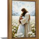 Vintage Gold Framed Jesus Wall Art Jesus Hugging Girl Christian Canvas Prints God Embracing Woman Picture Religious Beliefs Spiritual Painting Poster Artwork for Living Room Bedroom Church