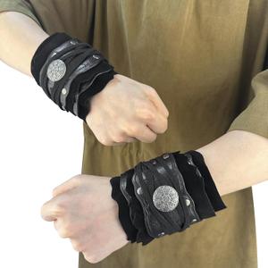 HiiFeuer Medieval Suede Arm Wraps, Renaissance Artificial Fur Bracers, Viking Wrist Band Archery Arm Guards Knight Gauntlets (Black)
