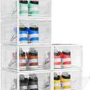 6 Pack Thicken Shoe Organizer Stackable,Upgraded Sturdy Shoe Storage Box with Magnetic Door,Shoe Containers for Sneaker Display,White