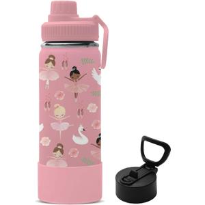 Gift for Ballerina Girls, 18oz Ballet Water Bottle with 2-in-1 Straw and Spout Lid, Dancer Dancing Kids Insulated Stainless Steel Tumbler Cup, Ballerina Gifts for School Teens Girls