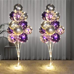 2 Set Floor Balloon Stand Kit with String Light Balloon Holder Centerpieces Floor Decoration for Birthday Party Bachelorette Party (Purple&Silver)