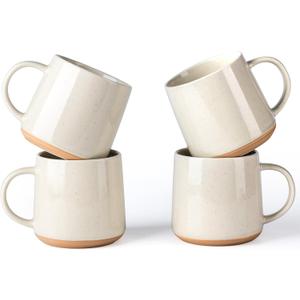 GBHOME Ceramic Coffee Mugs Set of 4, 17oz Handmade Ceramic Coffee Mugs Set with Terracotta Underside for Latte/Tea/Beer/Hot Cocoa, Dishwasher & Microwave Safe (Beige)