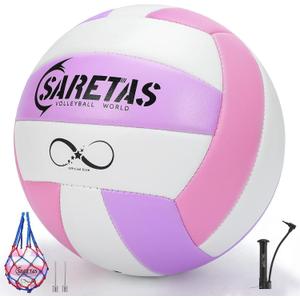 Volleyball,Beach Volleyball Official Size Outdoor/Indoor,Colorful Soft Volley Balls for Girls Youth Teens Practice Volleyballs with Pump Needles for Backyard,Middle School Volleyball (Purple and Pink with pump)