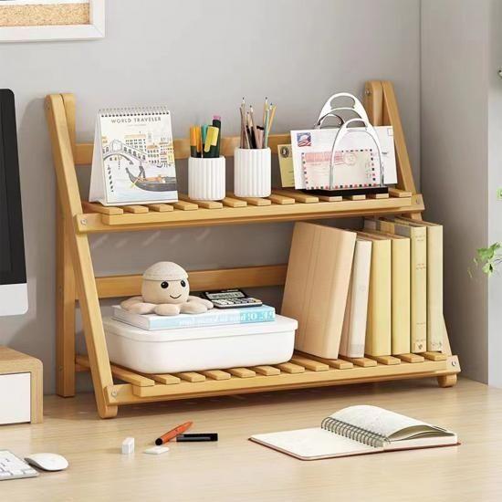 Bamboo Organizer Rack - Adjustable 2-Tier Storage Shelf, Living Room, Kitchen (Natural)