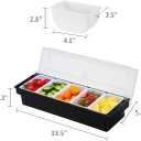 Ice Cooled Condiment Serving Container-5 Compartment Chilled Garnish Tray Bar Caddy with Hinged Lid (5 Compartments)