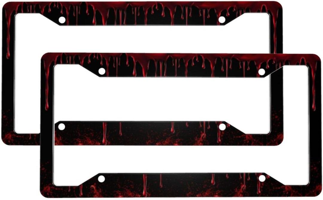 Halloween Red License Plate Frame 2 Pack Accessories Cars Decor 12.3 X 6.3 Inches for Men Women
