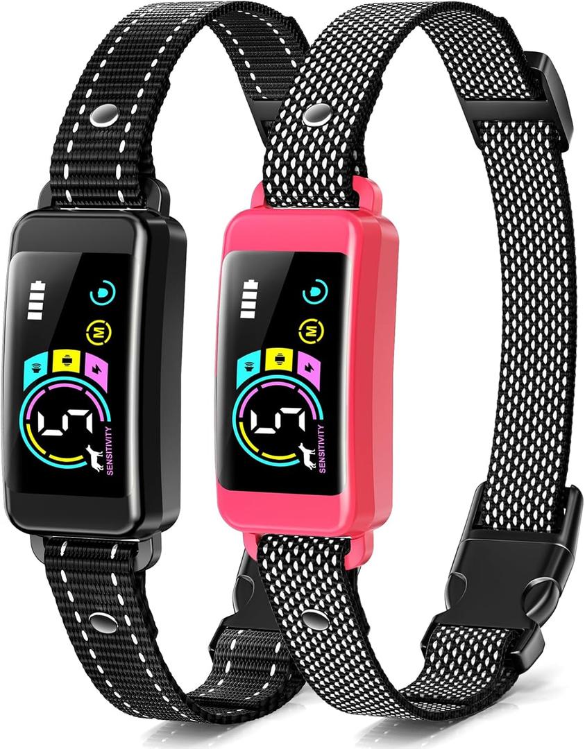 Bark Collar, 2 Pack Smart Dog Bark Collar for Large Medium Small Dogs, Anti Barking Device for Dogs Training Collar with Beep Vibration Harmless Shock, 5 Adjustable Sensitivity (Pink)