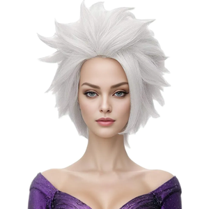 Morvally Undersea Witch Costume Wig for Women Short Silver Grey Cosplay Wig Anime Layered Synthetic Hair Halloween Wigs for Adults