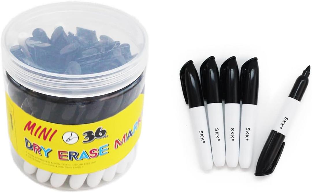 SKKSTATIONERY 36 Pcs Mini Dry Erase Markers, Whiteboard Markers, Marker Pens 3.5'', Black.
