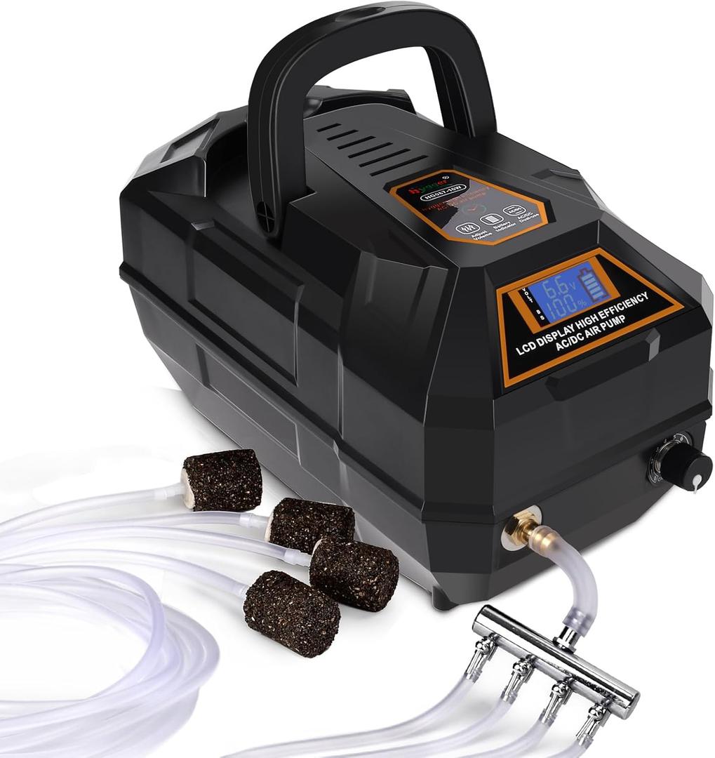 hygger Rechargeable Aquarium Pond Air Pump, Powerful Quiet Commercial Tank Air Pump with Hose Air Stone Check Valve Adjustable Flow Diverter Valve for Fishing Yacht/Power Outages/Hydroponic (238GPH(15L/Min))