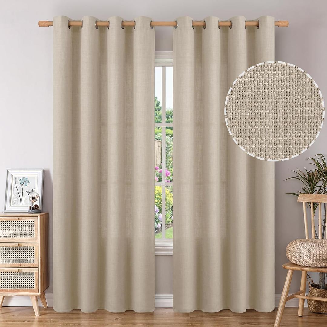 BGment Faux Linen Curtains 90 Inches Long Set of 2 Panels, Living Room Long Curtains Burlap Textured Thick Light Filtering Privacy Grommet Window Treatments, 52 x 90 Inch, Oatmeal