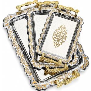 3 Pack Metal Serving Trays, Classic, Silver, Gold