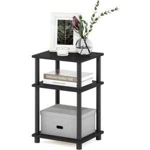 Furinno JUST Side Table, 3-Tier End Table, Open Shelves Night Stand, Bedside Table, Toolless Assembly, for Living Room, Bedroom, Bathroom, Americano