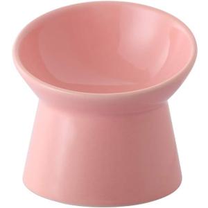 Pink Small Ceramic Raised Cat Bowls, Tilted Elevated Food or Water Bowls, Stress Free, Backflow Prevention, Dishwasher and Microwave Safe, Lead & Cadmium Free