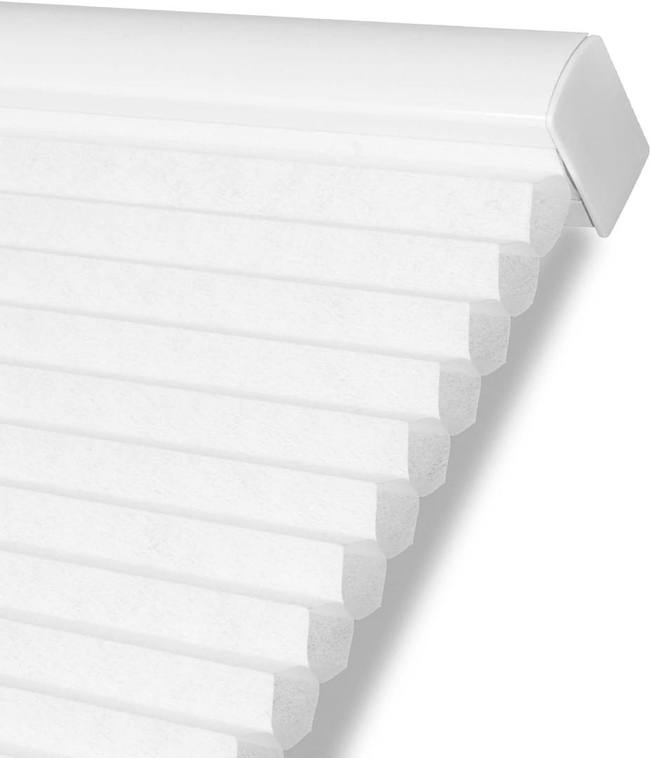 Persilux Light Filtering Cordless Cellular Shades 1.5" Cellular Blinds for Windows, Office, and Sliding Glass Doors, White, 27" W x 48" H