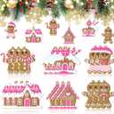 18 Pcs Pink Gingerbread Man Ornaments for Christmas Tree Pink Gingerbread House Candy Cane Pendant Charm Cute Plastic Christmas Decoration Hanging Party Decor for Xmas Winter Party Supplies