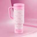 40 oz Insulated Tumbler with Handle and Push-Button Straw Lid, Stainless Steel Travel Cup for Gym Office Leakproof, BPA-Free, Cup Holder Friendly, Bow Silicone Boot, Pink (Coquette Bubblegum) (EXP 02/05/26)