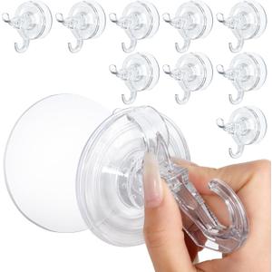 AENTGIU Door Hooks for Hanging Clothes, 10 Pack Suction Cup Wall Hooks with Adhesive Suction Tab, Heavy Duty Dual Hook Coat Hanger for Hanging Towel, Coat, Cloth, Purse, Hat, Key