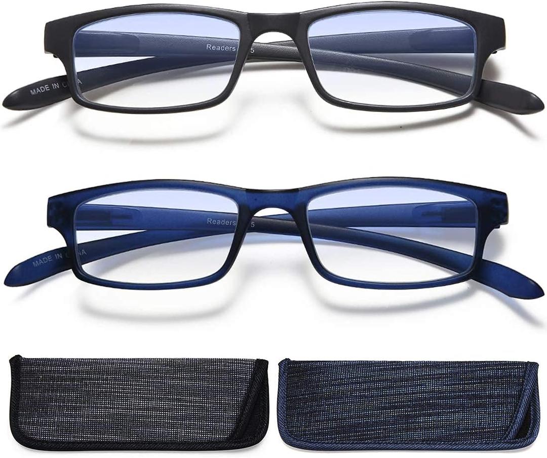 EYEURL 2-Pack Reading Glasses for Women Men Neck Hanging Blue Light Blocking Glasses With Spring Hinge Computer Readers, 0.75x
