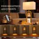 PoKat Gold Table Lamp Candle Warmer, Candle Warmer Lamp with Timer Dimmer, Wax Light Warming Table Lamp for Jar Candles, Modern Bedside Lamp for House Warming Home Decor Living Room, Bulb Included, Set of 1 - Brushed Gold With Wood-print Finish