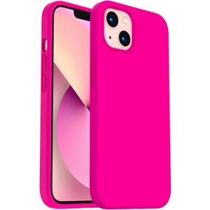 ORNARTO Shockproof Liquid Silicone Designed for iPhone 13 Case Gel Rubber Anti-Shock Cover Case Drop Protection 6.1inch-Hot Pink