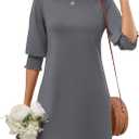 LUYAA Womens Summer Mini Dresses Boatneck 3/4 Puff Sleeve Floral T Shirt Dress with Pockets Boho Dresses Fashion Trendy 2025, M
