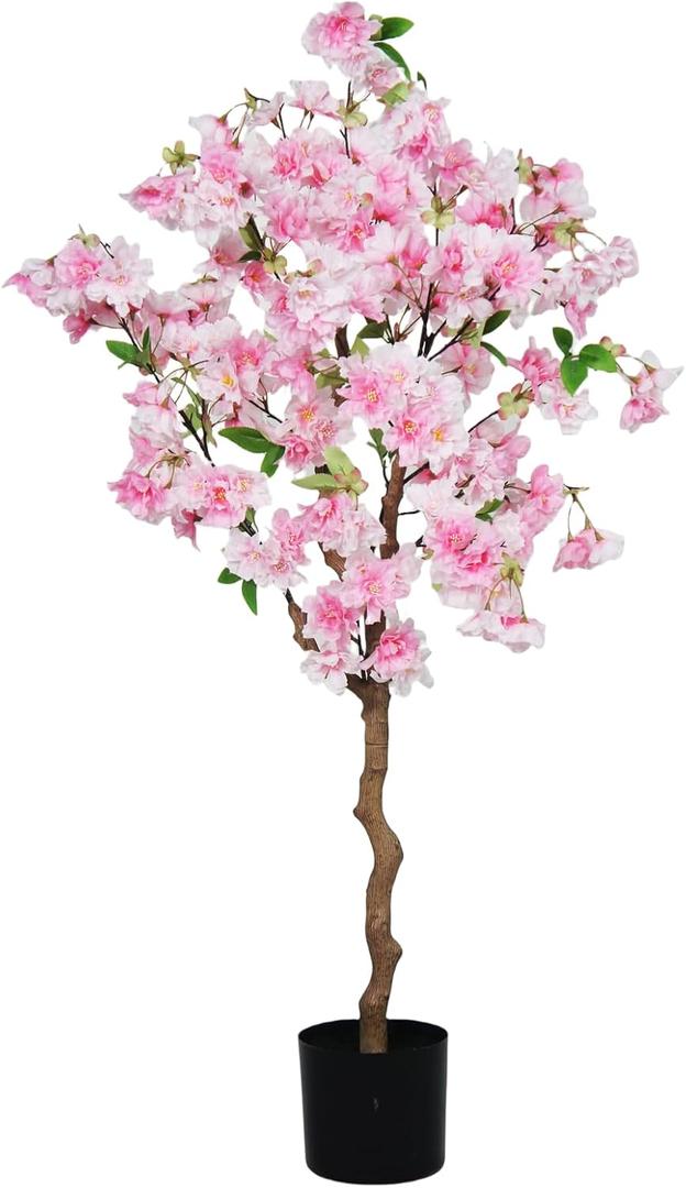 4FT Artificial Cherry Blossom Tree, Lifelike Pink Cherry Plant in Pot for Indoor Garden, Office, Wedding, Party & Hotel Decoration