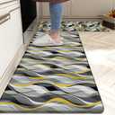 Tapetes de cocina para piso, alfombras de cocina modernas abstractas a rayas grises y amarillas, antifatiga, impermeables, acolchadas, antideslizantes, para cocina, juego de 2, 17.3 x 28 + 17.3 x 47