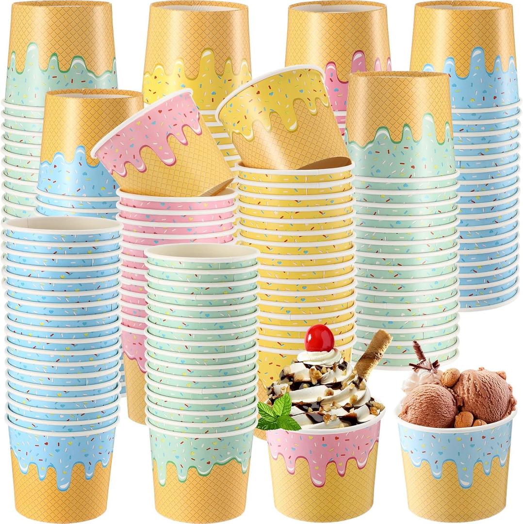 200 Pcs Ice Cream Cups Bulk Paper Disposable Dessert Bowls Ice Cream Bowls Paper Dessert Cups Sundae Soup Yogurt Cold or Hot Food Party Supplies for Summer Party Decoration (6 oz)