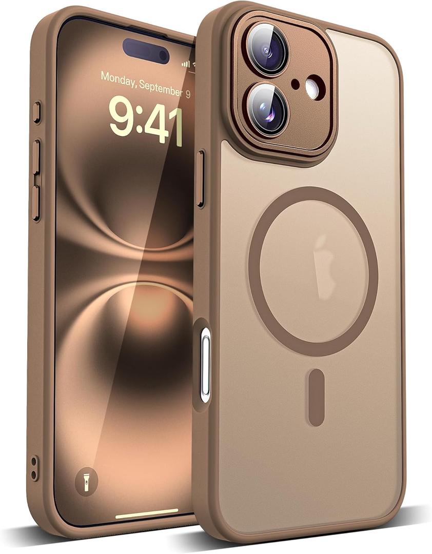 Compatible with iPhone 16 Case with Built-in Camera Lens Protector Translucent Magnetic iPhone 16 Phone Case 6.1" [Compatible with Mag-Safe][Great Grip Feeling], Desert Brown