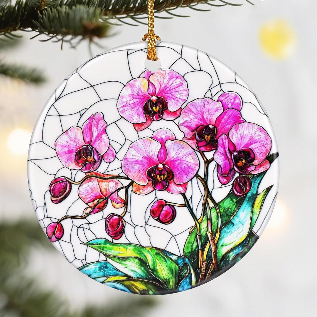 Christmas Ornaments, Dodosky 2.8in Ceramic Orchid Flower Ornament, Xmas Decor, Christmas Tree Ornaments, Xmas Decorations for Tree, Holiday Ornament, Orchid Gifts, Gifts for Women, Mom, Flower Lovers