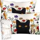 2 Pack Silk Pillowcase - Standard Size 20 x 26 Inch Silky Pillow Case for Hair and Skin Soft Cute Aesthetic Bed Sleeping Pillow Cover with Zipper for Women, Cat in Grass