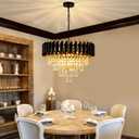 Modern Chandelier Gold and Black Crystal Chandeliers 4-Tier 20 Inch Round Hanging Crystal Pendant 7 Lights Fixture for Dining Room Bedroom Living Room Farmhouse, Clear